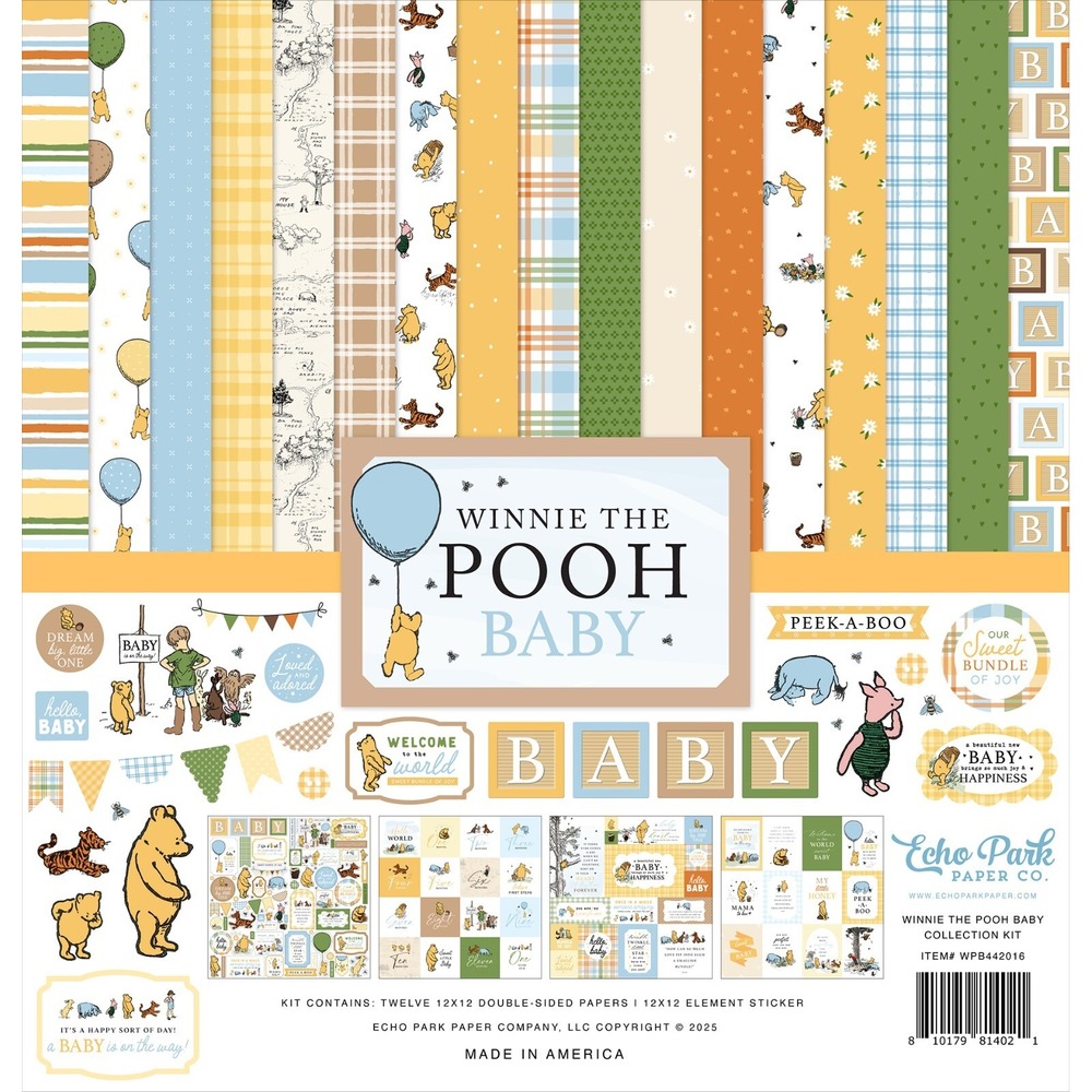 Echo Park Winnie The Pooh Baby Collection Kit 12"x12" Paper Stickers Made USA
